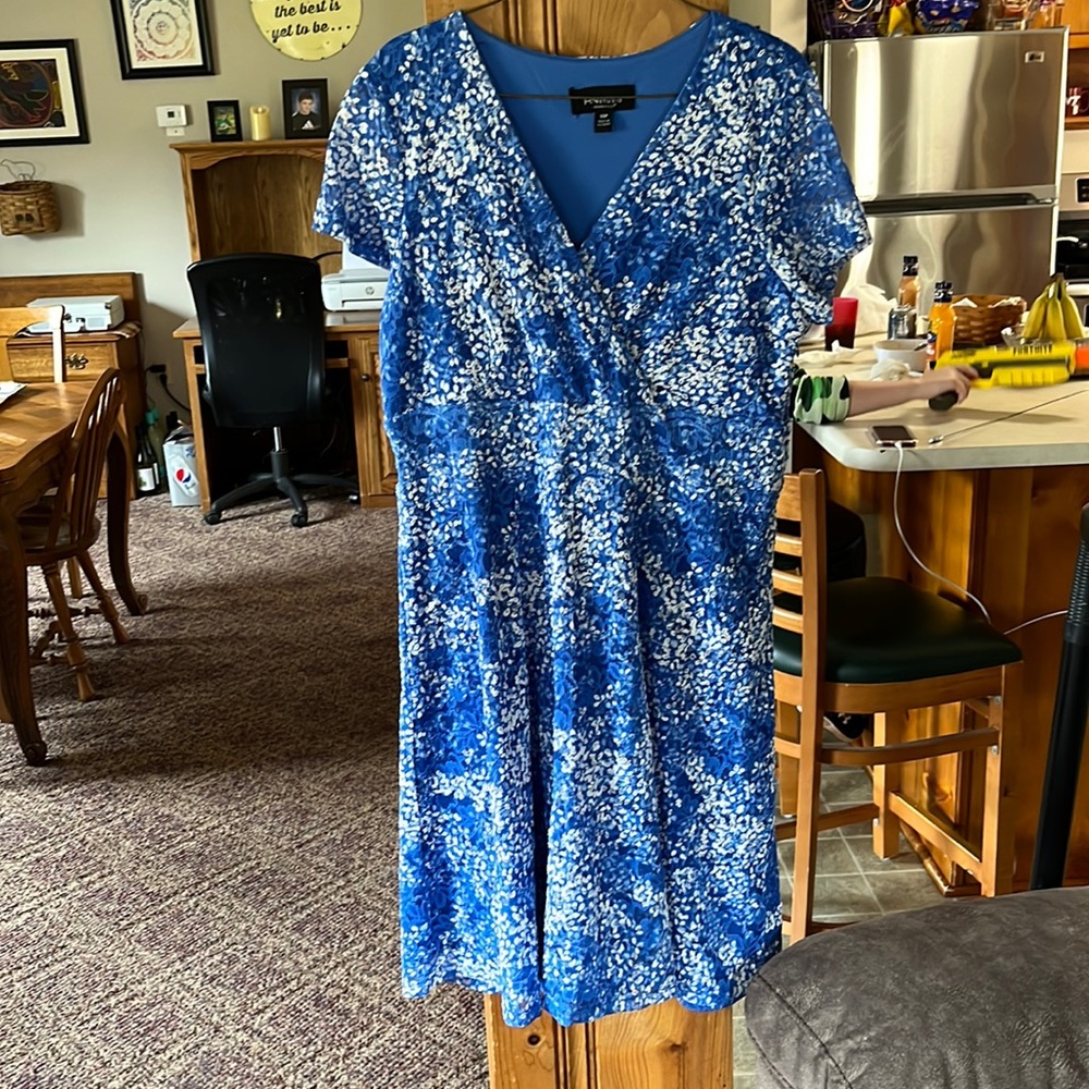 RN Studio Blue and White Appliqué Dress, size 14P